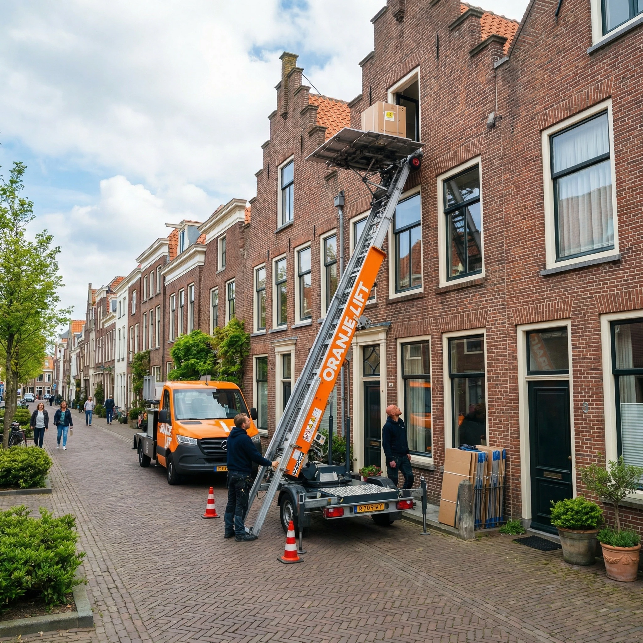 Aanhangerlift in gebruik bij woning in Vlaardingen